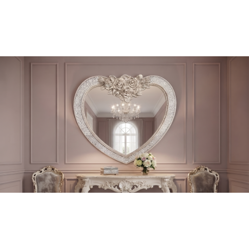 Heart Crackle MDF Mirror Champagne Framed 85x80Cm
