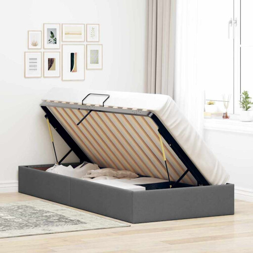 VidaXL vidaXL Storage Bed with Headboard Dark Grey 90 x 190 cm Fabric 2