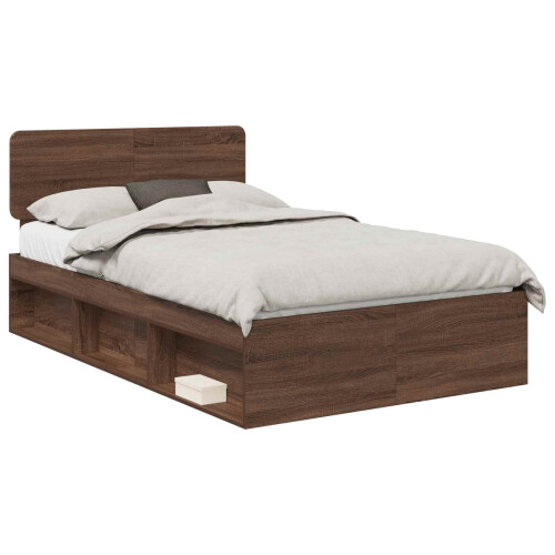 VidaXL vidaXL Bed Frame with Headboard Brown Oak 120 x 200 cm Solid Pine Wood 2