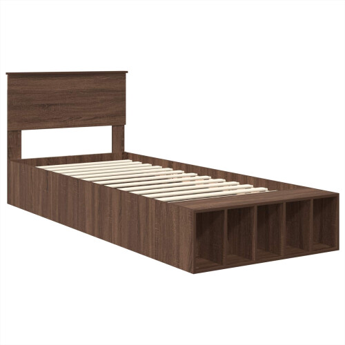 VidaXL vidaXL Bed Frame with Shelf Brown Oak 75 x 190 cm Engineered Wood 2