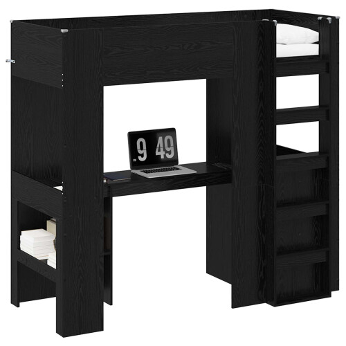 VidaXL vidaXL Loft Bed Frame with Desk Black Oak 75 x 190 cm Engineered Wood 1