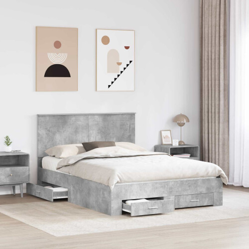 VidaXL vidaXL Bed Frame Concrete Grey 150 x 200 cm Engineered Wood 2