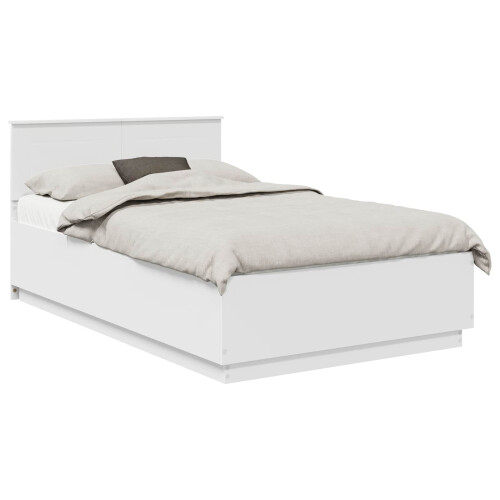 VidaXL vidaXL Bed Frame with Headboard White 135 x 190 cm Engineered Wood 1