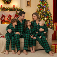 (Baby 9-12M) 2026 Winter Holiday Outfits Plaid Print Christmas Pyjamas Button Shirt Trousers 2 Pieces Suit Sleepwear Adults Kids Xmas Look