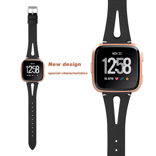Urrem i ægte læder til Fitbit Versa smartur Black 1