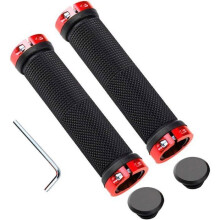 1 pair - Anti-slip handlebar grips with aluminum end caps and rings - Red - For bicycles, mountain bikes, scooters