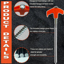 Screw in Tent Stakes - Ground Anchors Screw In, Tent Pegs Camping Stakes, Metal Threaded Tent Spikes (8 PCS) Green