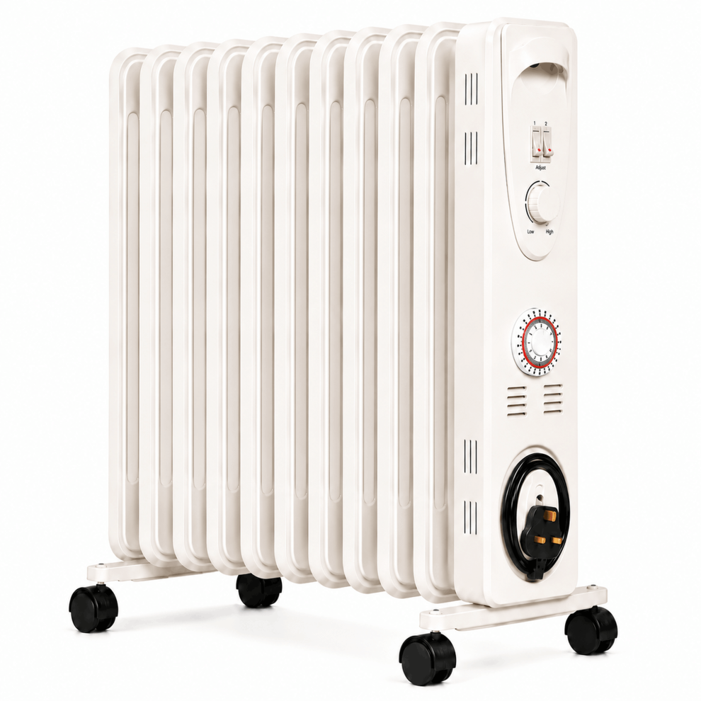 Mylek 2500W White Oil Filled Heater - Adjustable Thermostat & Timer - Portable - Image 4