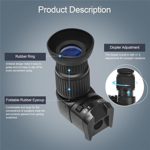 1X/2.5X Magnification Right Angle Viewfinder with 6 Mounting Adapters for DSLR Camera 2