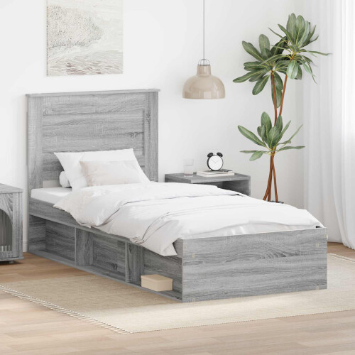 VidaXL vidaXL Bed Frame with Drawer Grey Sonoma 75 x 190 cm Solid Pine Wood