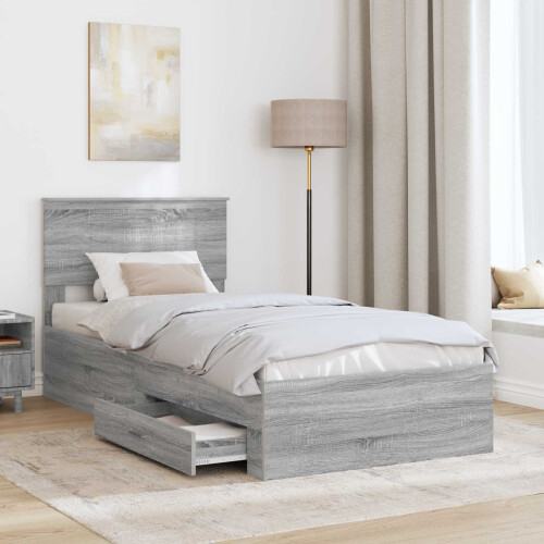 VidaXL vidaXL Bed Frame with Drawer Grey Sonoma 90 x 190 cm Engineered Wood 2