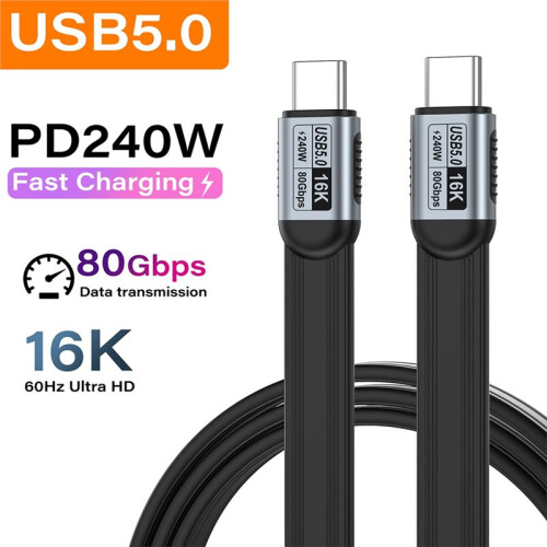 PD240W USB 5.0 Type-C to Type-C Cable 80Gbps for -Compatible 5 USB-C Data Cord 16K@60Hz USB C Cable 1m 2