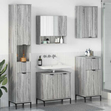 vidaXL Badezimmermöbel-Set mit Tür Graues Sonoma Holzwerkstoff, Metall