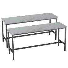 (White Marble) Set of 2 Industrial Dining Bench Steel Frame