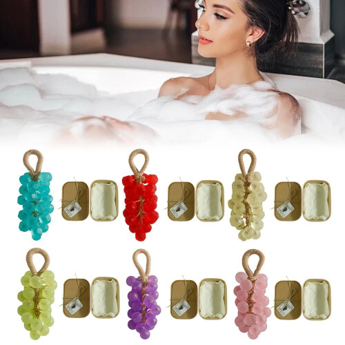 (Peach Round) Handmade Grapes Cluster Shaped Soaps,Grape Soap on a Rope,Cold Process Bath Soap 1