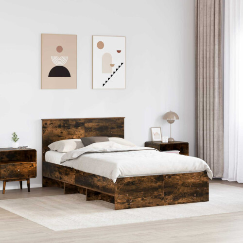 VidaXL vidaXL Bed Frame Smoked Oak 137 x 203 cm Engineered Wood 1
