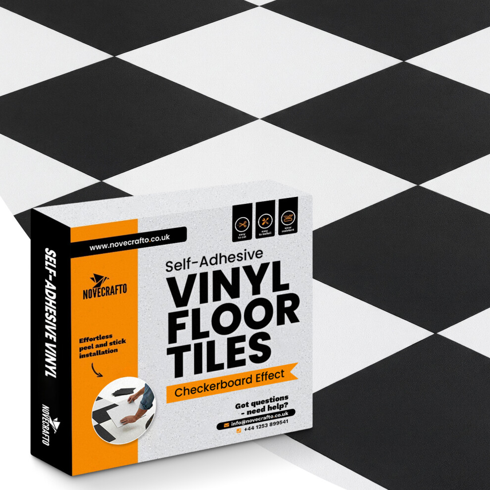 Novecrafto (Black & White, 30) Vinyl Floor Tiles Self Adhesive - Peel And Stick Floor Tiles, Vinyl Flooring For For Kitchen, Living Room And Bathroom