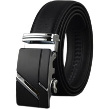 Men's Luxury Black Leather Belt with Automatic Buckle and Metal Buckle