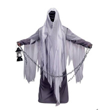 Costume - PTITCLOWN - Male Spectre - Torn grey/white robe - Hood included - Synthetic fabric