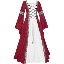 Vintage Victorian Medieval Long Sleeve Dress Halloween Renaissance Costume - Women's - Burgundy