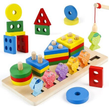 Montessori Games for 1, 2, 3, and 4 Year Olds, 2-in-1 Educational Toy for Boys and Girls, Wooden Stacking and Sorting Toy, Wooden