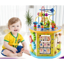 8-in-1 Wooden Activity Cube, Early Learning Toy for 1-Year-Olds, Bead Maze Toy Center, Toddler Toy