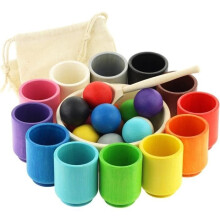 Montessori Wooden Sorting Game - Large Toy - 12 Balls 35 mm - Age 1+ - Sorting and Counting Colors