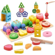 Montessori Games, Children's Toys, Wooden Stacking and Sorting Toys, 20 Geometric Blocks, Wooden Fishing Games, Shape Sorting Puzzles