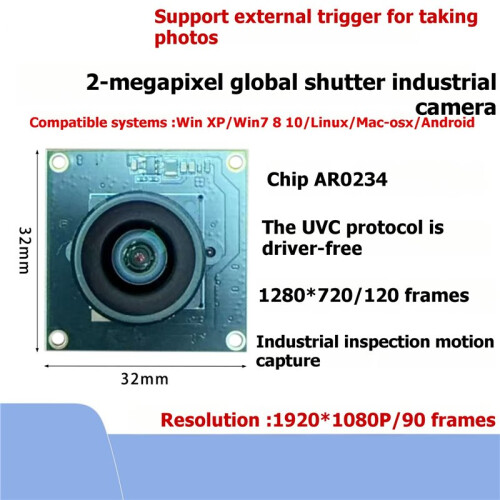 2MP AR0234 USB Camera Module Global Shutter Industrial Camera Module 120 Distortion-Free Len 1920x1080P/90 FPS 2