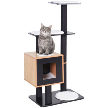 Albero per gatti - HELLOSHOP26 - 71,5 x 49,5 x 120 cm - Nicchia e piattaforme - Graffiatoi in sisal - MDF effetto faggio/nero