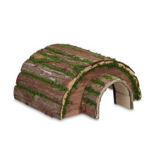 Abri pour hérisson - HELLOSHOP26 - 50 x 35 x 30 cm - Grande entrée - Toit écorce & mousse - Bois naturel