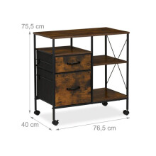 Caixão móvel com rodas para escritório, espaço de armazenamento 80 x 40 x 75 cm, prático