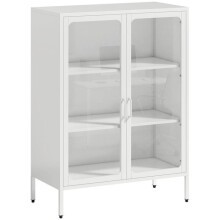 Armoire bureau - HELLOSHOP26 - 80 x 40 x 110 cm - Gris - Portes en verre - 2 étagères réglables