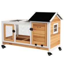 Kaninchenstall - HELLOSHOP26 - 108 x 58 x 73,5 cm - eingezäunter Spielbereich - wasserdichtes Cottage - Schublade