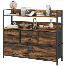 Comò di stoccaggio 98 x 29 x 85 cm 5 cassetti pieghevoli piedi regolabili effetto legno