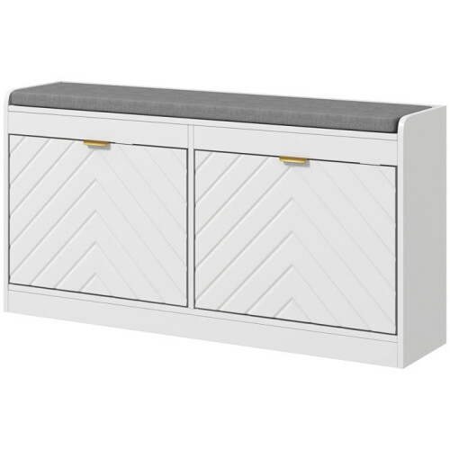 Banco de sapatos com assento acolchoado 106 x 24 x 52,5 cm compacto com duas gavetas basculantes