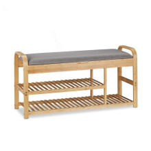 Schoenenbank - HELLOSHOP26 - 80 x 30 x 45 cm - Bamboe - Gevoerde zitting - Opslag voor 24 paar