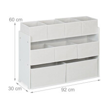 Opbergcommode voor kinderen met 9 praktische vakken, toegankelijk voor speelgoed, boeken en knuffels in wit MDF.