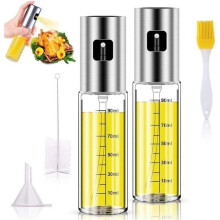 Oil Sprayer, 2 Pieces 100 ML Olive Oil Vinegar Sprayer Dispenser with Brush and Funnel for