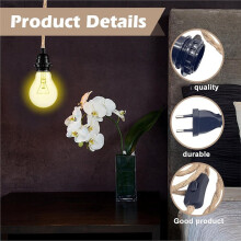 E27 Lamp Socket Pendant Light with Plug, E27 Lamp Holder with Cable and 4.5 M Rope Pendant Light Vintage EU Plug