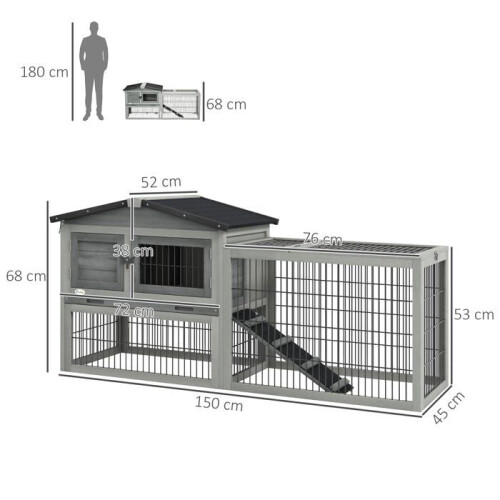 Gabbia per conigli a due livelli 150 x 52 x 68 cm facile da pulire e 1
