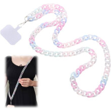 Mobile Phone Lanyard, Universal Phone Neck Strap Set with Patch, Long Acrylic Chain, Pe Chain