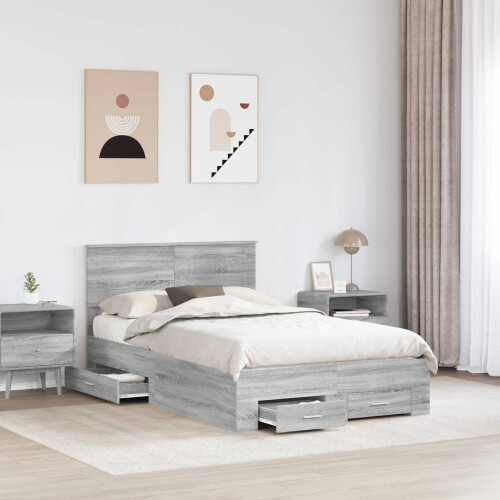 VidaXL vidaXL Bed Frame with Drawer Grey Sonoma 120 x 200 cm Engineered Wood 2