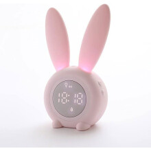 Pink bunny alarm clock for children, creative LED night light, touch and rechargeable, sleep trainer - MCJ