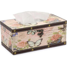 CCYKXAA Vintage Wooden Tissue Box with Butterfly Pattern, Cosmetic Tissue Box, Bathroom Storage Box