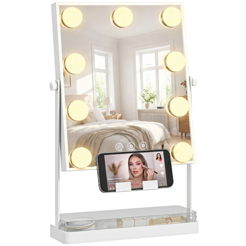 Homcom Espejo de Maquillaje Blanco 28.6 x 8 x 41 cm
