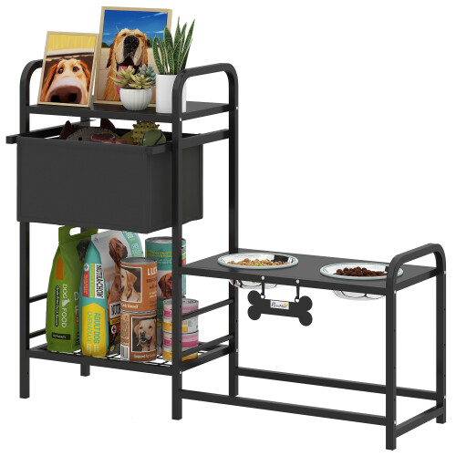 PawHut Comedero Perro Elevado Negro 89.5 x 27 x 74 cm