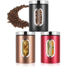 Stainless Steel Airtight Coffee Jar, Kitchen Storage Container, Set of 3 Airtight Food Jars with Window