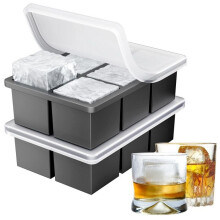 Ice Cube Tray Set of 2, Large Silicone Ice Cube Mold with Lid, BPA Free, Stackable and Dishwasher Safe