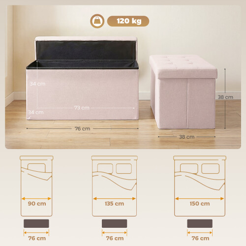 Homcom Banco de Almacenaje Rosa 76 x 38 x 38 cm 2